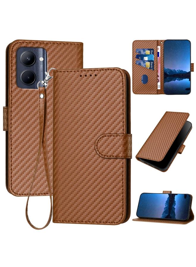 S-TOP Case For Realme C33 2022 / C33 2023 Global YX0070 Carbon Fiber Buckle Leather Phone Case with Lanyard - Image 1