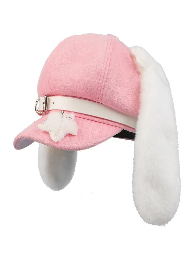 بي اكس تي قبعة بيريه نسائية جميلة من BXT، مزينة بأذني جرو طويلتين، قبعة فنانين ورسامين، مناسبة للطالبات والمراهقات، لون وردي - Image 1