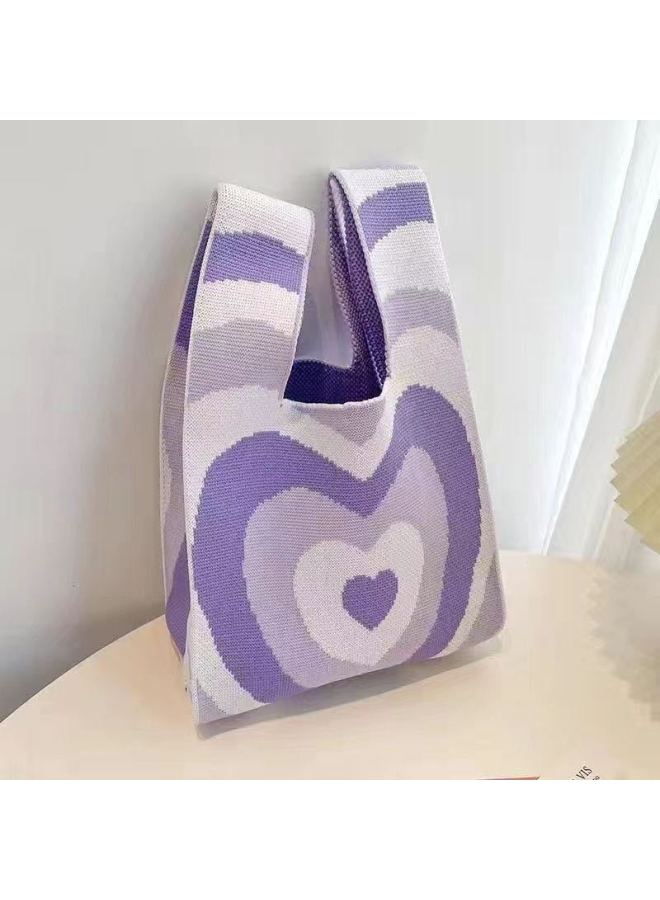 South Korea Ins Knitted Handbag Girl's Vesel Bag Knitted Bag Advanced Sense Cute Handbag Knitted Bag Crossbody Bag-Color:Love【purple】 - Image 1