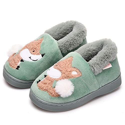 Ainikas Toddler Boys Girls Slippers Fluffy Little Kids House Slippers Warm Cute Animal Home Slipper, Light Green 8-9 Toddler - Image 1