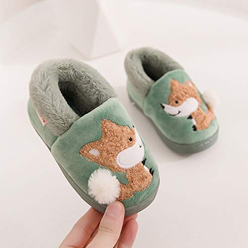 Ainikas Toddler Boys Girls Slippers Fluffy Little Kids House Slippers Warm Cute Animal Home Slipper, Light Green 8-9 Toddler - Image 2