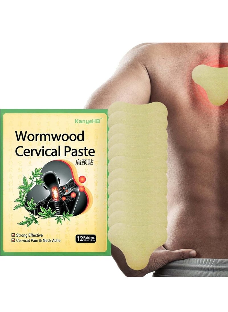 KanyeHB 12Pcs Wormwood Cervical Pain Relief Patches Cervical Pain and Neck Ache Paste Strong Penetration Relieve Pain Non Allergic Herbal Formula Neck Shoulder Joint Pain Relief Patches - Image 4