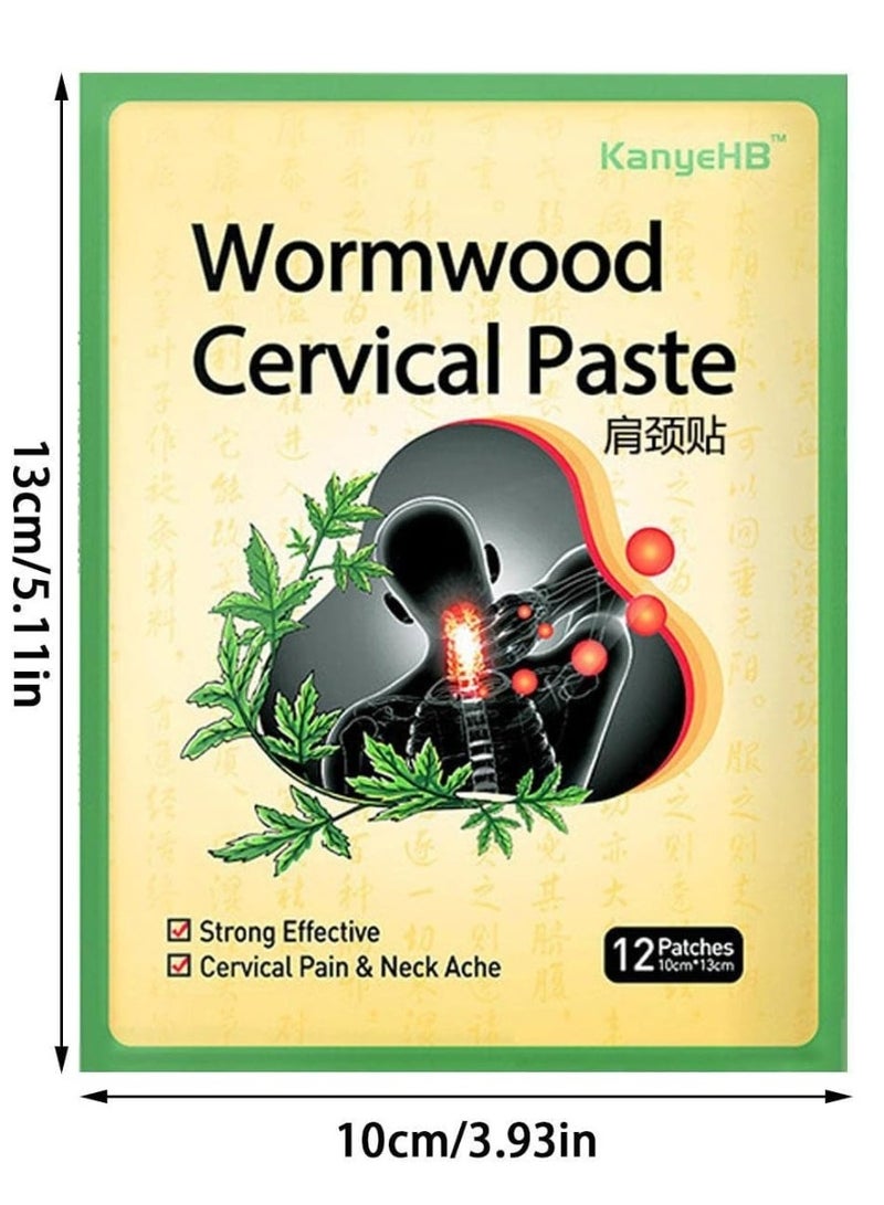 KanyeHB 12Pcs Wormwood Cervical Pain Relief Patches Cervical Pain and Neck Ache Paste Strong Penetration Relieve Pain Non Allergic Herbal Formula Neck Shoulder Joint Pain Relief Patches - Image 5