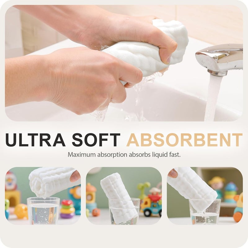 Cuddle Campus Baby Washcloths 6 Packs Muslin Washcloths BabyCotton Burp Cloths Extra Absorbent and Soft Wash Clothes for Newborns 12x12 Inches - Image 4