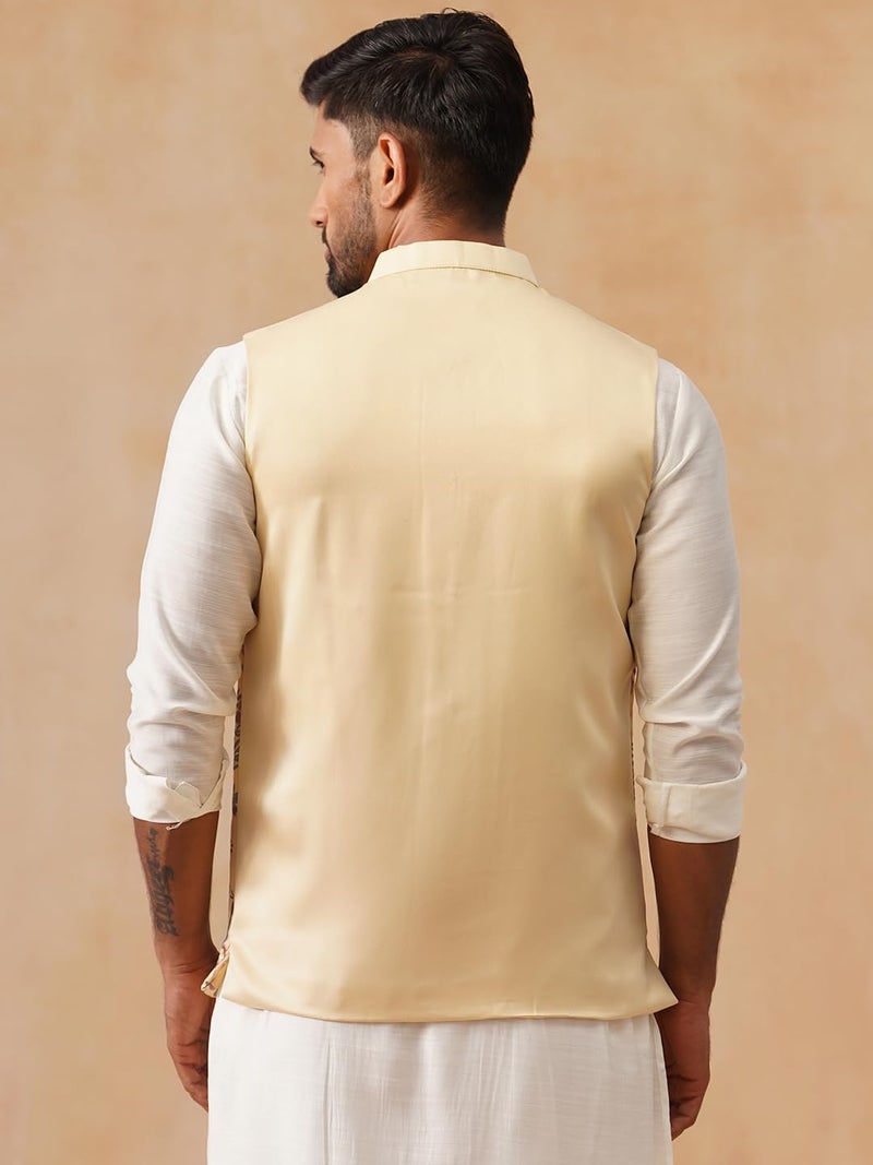 jompers جاكيت نهرو مزين بالزهور من مزيج الحرير للرجال - Image 3