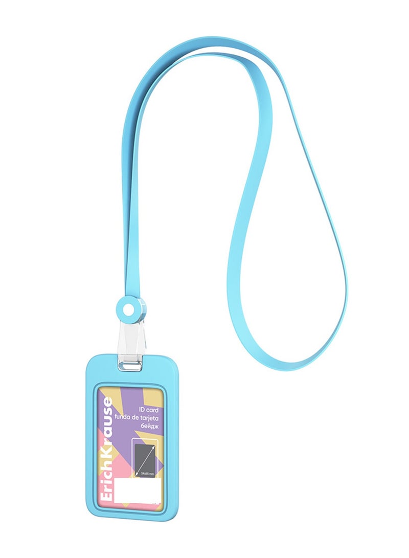 1-Piece Vertical Silicone ID Card Holder With Lanyard 54x85mm Size Light Blue