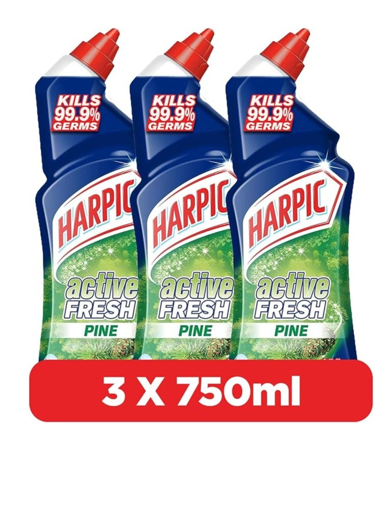 Harpic منظف مرحاض نشط فريش، صنوبر، عبوة من 3، 750 مل