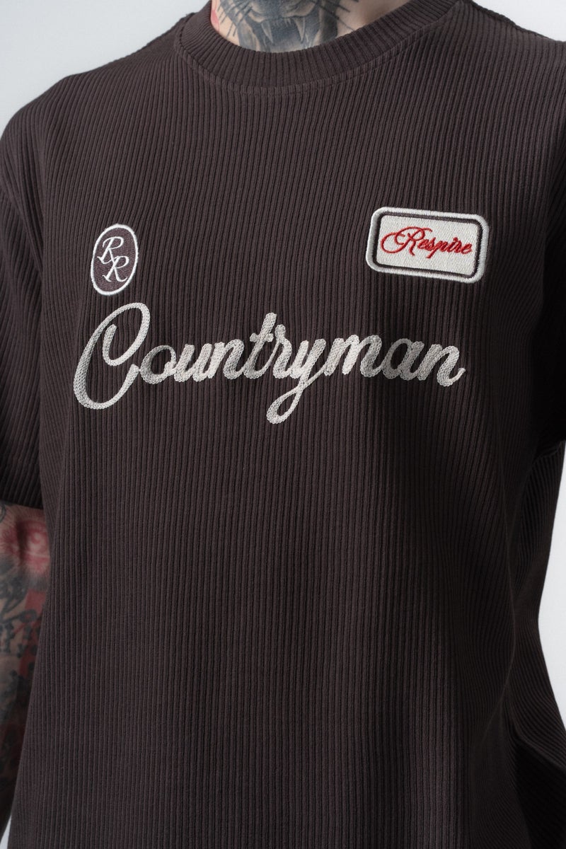 RESPIRE Men's Countryman Embroidered Regular Fit T-Shirt and Shorts Set in Brown - Image 5