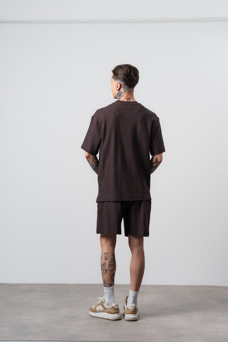 RESPIRE Men's Countryman Embroidered Regular Fit T-Shirt and Shorts Set in Brown - Image 4