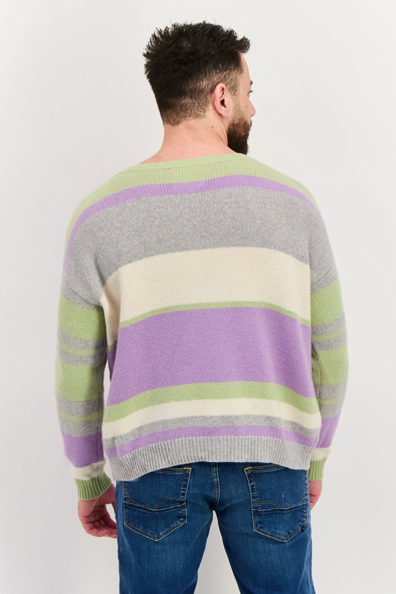 NAH/ Studio Men Round Neck Stripe Sweaters, Multicolor - Image 2
