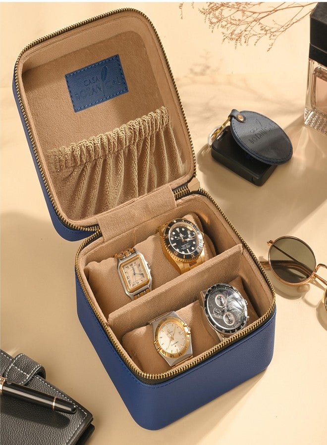 CASA BOTANICAL Faux Leather Organizer Box with Compartments | Travel Portable Leather Jewellery Box for Women & Men | Wrist Watch Organizer Box | Accessories Storage Box Gift for Rings, Earrings & Bracelets (Blue) - Image 1