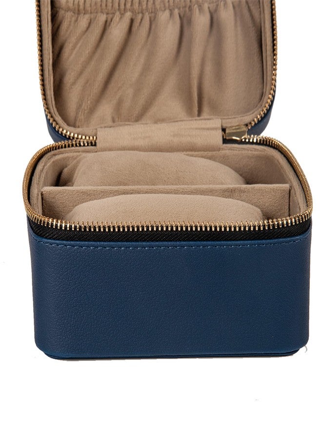 CASA BOTANICAL Faux Leather Organizer Box with Compartments | Travel Portable Leather Jewellery Box for Women & Men | Wrist Watch Organizer Box | Accessories Storage Box Gift for Rings, Earrings & Bracelets (Blue) - Image 5