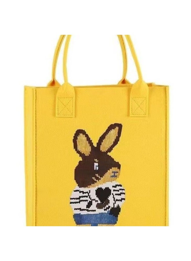 Handbag Women Handbag Handbag Large Capacity Open Fashion Felt Shopping Bag-Color:Khaki Letter Rabbit-Size:30*26*10  - Image 5