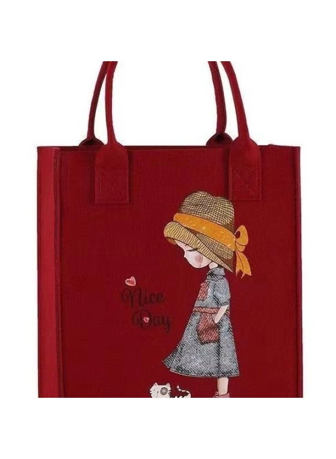 Handbag Women Handbag Handbag Large Capacity Open Fashion Felt Shopping Bag-Color:Khaki Letter Rabbit-Size:30*26*10  - Image 4