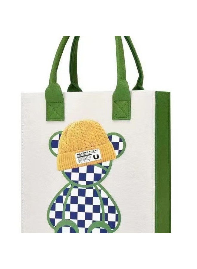 Handbag Women Handbag Handbag Large Capacity Open Fashion Felt Shopping Bag-Color:Khaki Letter Rabbit-Size:30*26*10  - Image 2