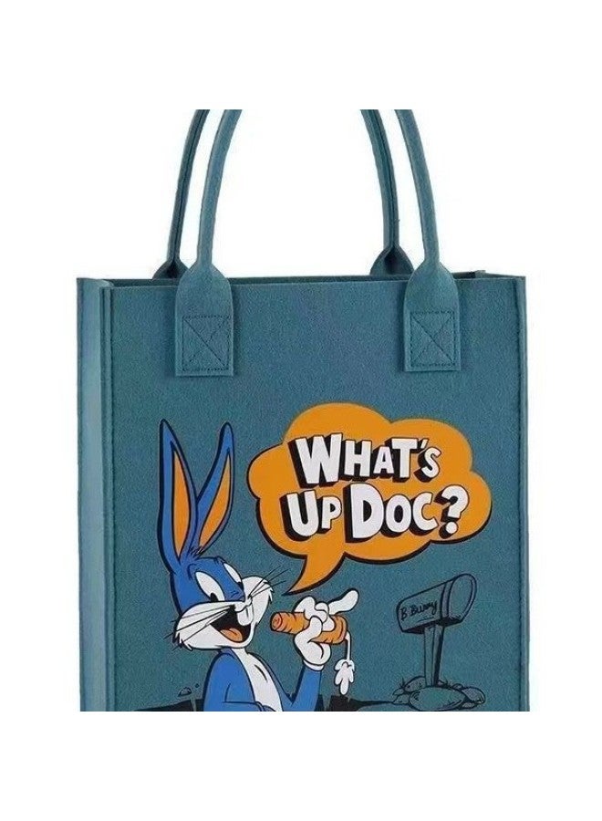 Handbag Women Handbag Handbag Large Capacity Open Fashion Felt Shopping Bag-Color:Khaki Letter Rabbit-Size:30*26*10  - Image 3