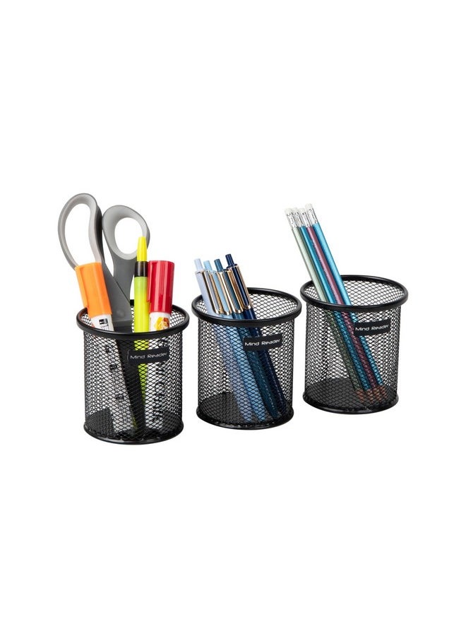 Mind Reader Pen And Accessories Holder, Desktop Organizer, Office, Metal Mesh, 3.5" L X 3.5" W X 3.75" H, Set Of 3, Black  - Image 1