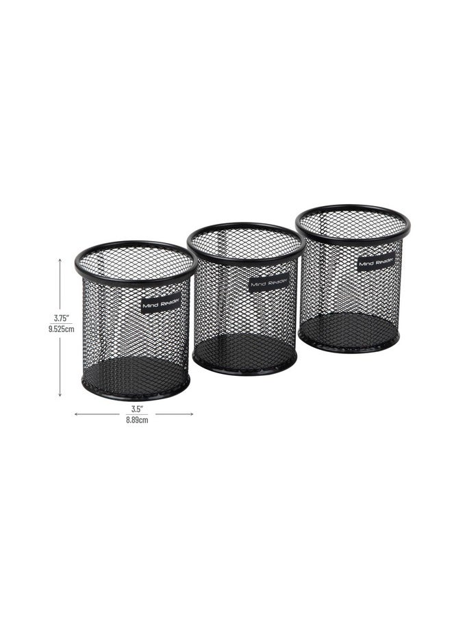 Mind Reader Pen And Accessories Holder, Desktop Organizer, Office, Metal Mesh, 3.5" L X 3.5" W X 3.75" H, Set Of 3, Black  - Image 3