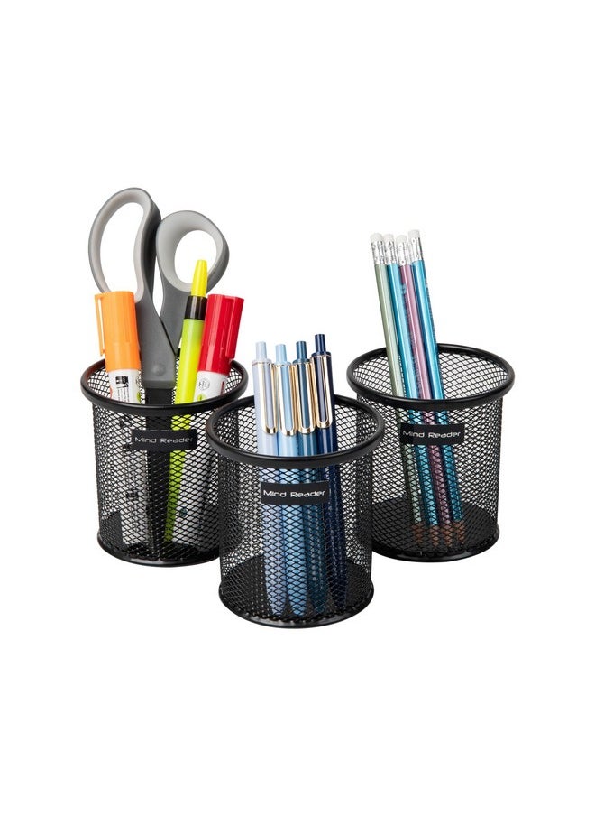 Mind Reader Pen And Accessories Holder, Desktop Organizer, Office, Metal Mesh, 3.5" L X 3.5" W X 3.75" H, Set Of 3, Black  - Image 5