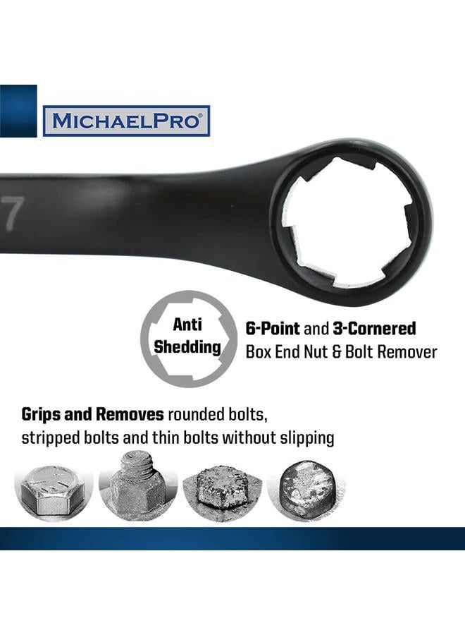 MichaelPro MP001217 7Pc Black Oxide Bolt Extractor Offset Wrench Set (Metric) | 6-Point Rounded Box End Nut & Bolt Remover | Rounded, Stripped, Thin Bolt & Nut Remover - Image 2