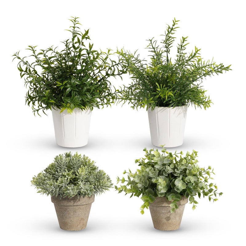 PENGYEE 4 Pack Small Fake Plants in White Pulp Pot for Home Decor, Artificial Plants Indoor, Small Faux Plants Indoor for Bathroom Bedroom Kitchen Office Farmhouse Room Shelf Decor - Image 1
