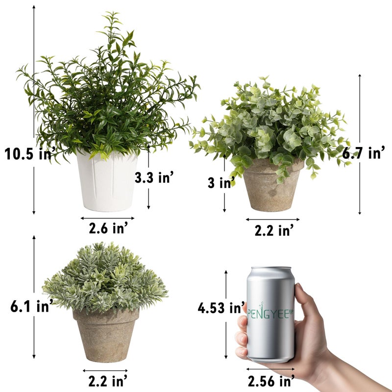 PENGYEE 4 Pack Small Fake Plants in White Pulp Pot for Home Decor, Artificial Plants Indoor, Small Faux Plants Indoor for Bathroom Bedroom Kitchen Office Farmhouse Room Shelf Decor - Image 3