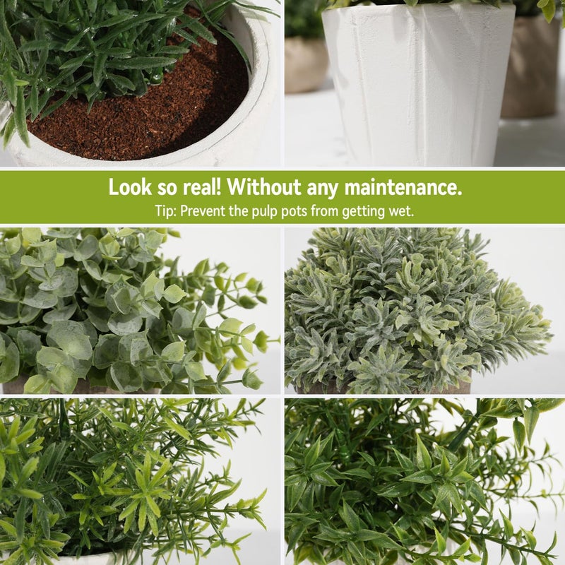 PENGYEE 4 Pack Small Fake Plants in White Pulp Pot for Home Decor, Artificial Plants Indoor, Small Faux Plants Indoor for Bathroom Bedroom Kitchen Office Farmhouse Room Shelf Decor - Image 4