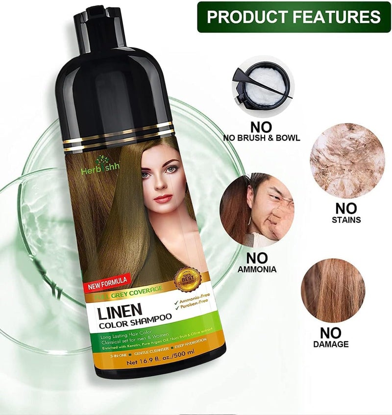 Herbishh Combo Pack - 2Pcs Linen Hair Color Shampoo for Gray Hair 500 ml + 1Pc Argan Intense Hair Mask 150 ml - Image 2