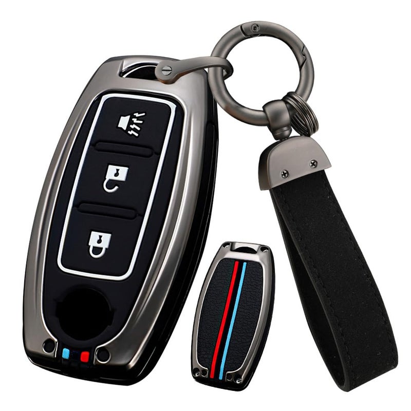 ontto 3 buttons Key Fob Skin Fit for Nissan Altima Rogue Sentra Pathfinder Frontier Maxima Car Key Cover Metal Key Protector Silicone Smart Remote Key Holder Black - Image 2