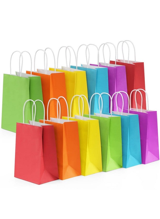 BagDream 24Pcs Small Party Favor Paper Gift Bags With Handles 6 Assorted Rainbow Colors Party Bags Kraft Paper Bags For Wedding Brithday Parties 5.25X3.75X8 - Image 1