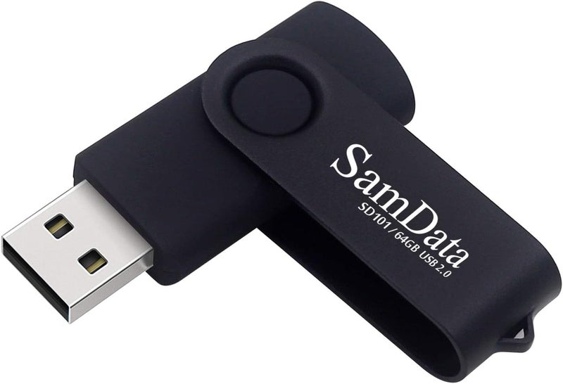 SamData USB Flash Drive 64GB 1 Pack USB 2.0 Thumb Drive Swivel Memory Stick Data Storage Jump Drive Zip Drive Drive with Led Indicator (Black, 64GB-1Pack) - Image 1