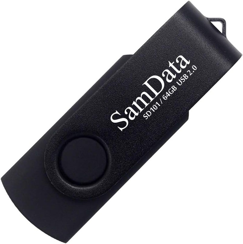 SamData USB Flash Drive 64GB 1 Pack USB 2.0 Thumb Drive Swivel Memory Stick Data Storage Jump Drive Zip Drive Drive with Led Indicator (Black, 64GB-1Pack) - Image 2