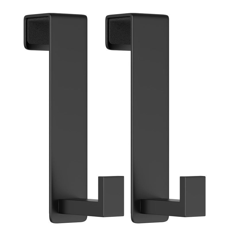 WUIVIUT 2 Pack Heavy Duty Single Over The Door Hooks L-Shaped Bedroom Door, Jacket Hanger Hook, 1.77 inch Wide Over The Door Hook, Strong Holder for Coats(L Shape 2 Pack, Fits 1-3/4'' Thick) - Image 1