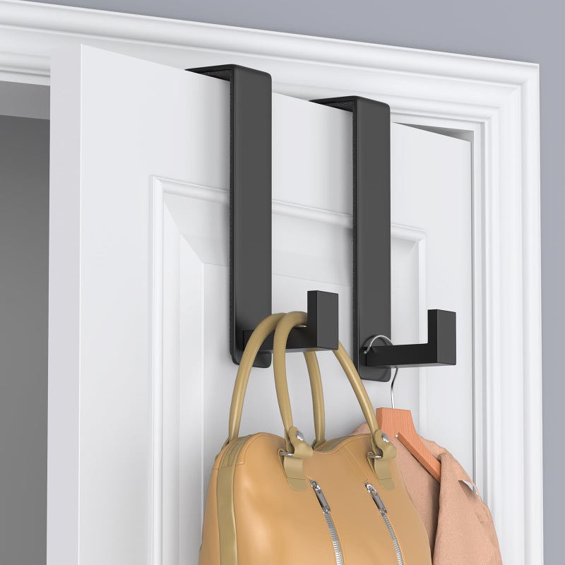 WUIVIUT 2 Pack Heavy Duty Single Over The Door Hooks L-Shaped Bedroom Door, Jacket Hanger Hook, 1.77 inch Wide Over The Door Hook, Strong Holder for Coats(L Shape 2 Pack, Fits 1-3/4'' Thick) - Image 2