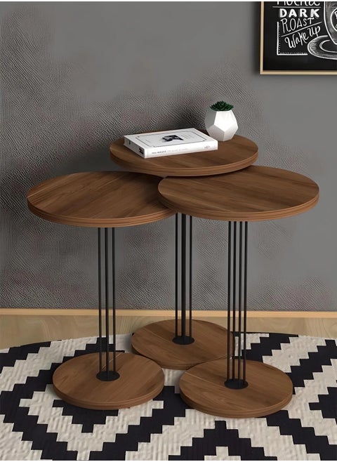 3-Piece Round Nesting Coffee Table Set – Walnut Finish