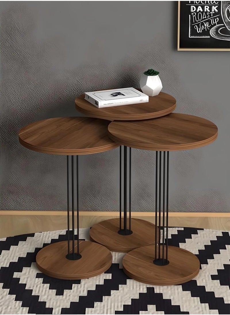 3-Piece Round Nesting Coffee Table Set – Walnut Finish