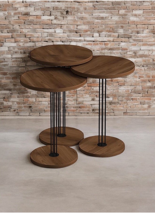 3-Piece Round Nesting Coffee Table Set – Walnut Finish