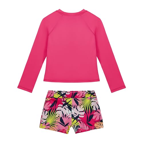Ocean Pacific Girls' Two Piece Swim Shirt and Swim Shorts Bathing Suit Rashguard Set, Tropical Multi, 8 - Image 2
