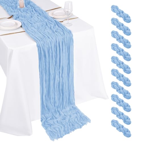 Beautane 10 Pack Light Blue Cheesecloth Table Runner 17x108 Inch Boho Gauze Cheese Cloth Table Runners for Wedding Party Baby Shower Birthday Home Decor - Image 1