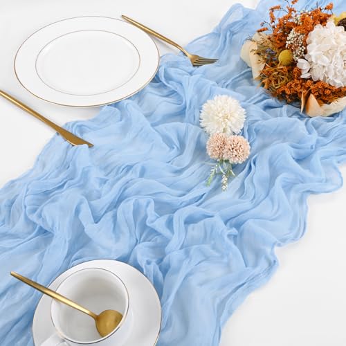 Beautane 10 Pack Light Blue Cheesecloth Table Runner 17x108 Inch Boho Gauze Cheese Cloth Table Runners for Wedding Party Baby Shower Birthday Home Decor - Image 4