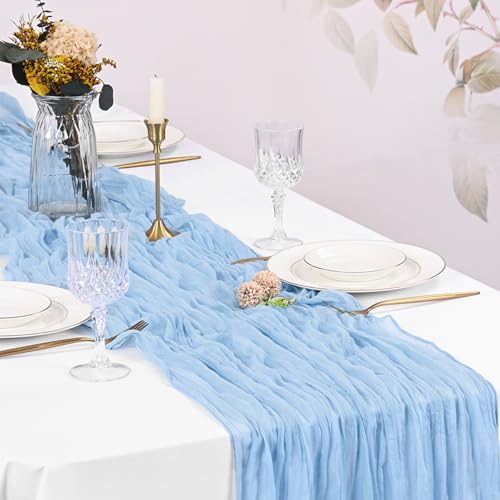 Beautane 10 Pack Light Blue Cheesecloth Table Runner 17x108 Inch Boho Gauze Cheese Cloth Table Runners for Wedding Party Baby Shower Birthday Home Decor - Image 5