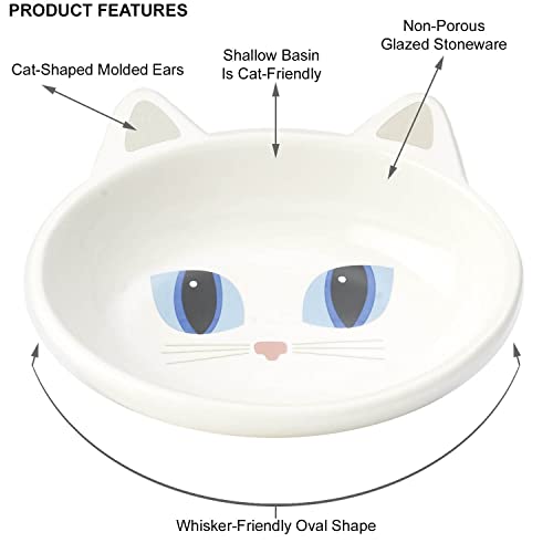 PetRageous 10012 Oval Frisky Kitty Stoneware Cat Bowl 5.5-Inch Wide and 1.5-Inch Tall Saucer with 5.3-Ounce Capacity and Dishwasher-Safe for Small Cats or Large Cats, White - Image 4