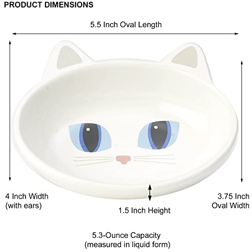 PetRageous 10012 Oval Frisky Kitty Stoneware Cat Bowl 5.5-Inch Wide and 1.5-Inch Tall Saucer with 5.3-Ounce Capacity and Dishwasher-Safe for Small Cats or Large Cats, White - Image 3