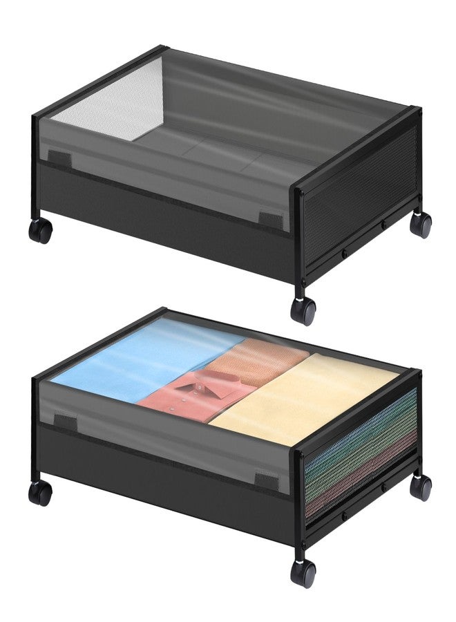Smart Saver Under Bed Storage Organiser container box with Wheels - Large Space-saving Under Bed Drawer Shoe Storage Organizer on Wheels for Clothes (2 Pack, Black) - Image 1
