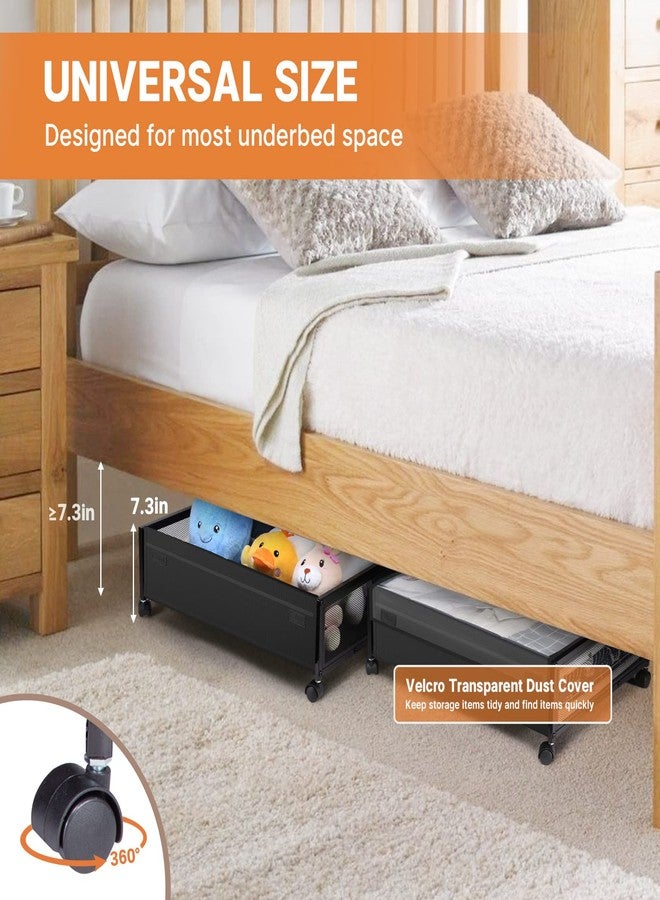 Smart Saver Under Bed Storage Organiser container box with Wheels - Large Space-saving Under Bed Drawer Shoe Storage Organizer on Wheels for Clothes (2 Pack, Black) - Image 2