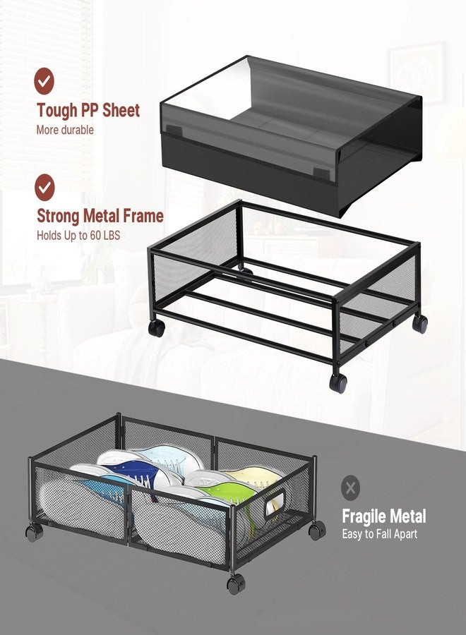 Smart Saver Under Bed Storage Organiser container box with Wheels - Large Space-saving Under Bed Drawer Shoe Storage Organizer on Wheels for Clothes (2 Pack, Black) - Image 3