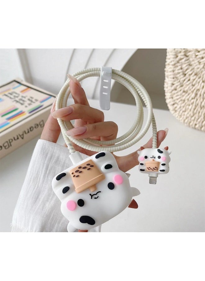2024 Cartoon British Rules 20W Fast Charging Head Protective Cover For Apple 20WPD Charger Folding Three-plug-Specifications:Apple British Standard 20w Cow 4-piece Set