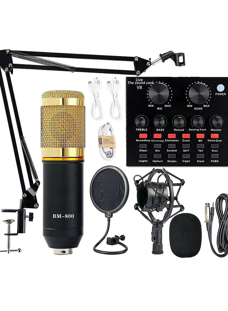 Condenser Microphone BundleMic Kit with Live Sound Card, Adjustable Mic Suspension Scissor Arm - Image 1