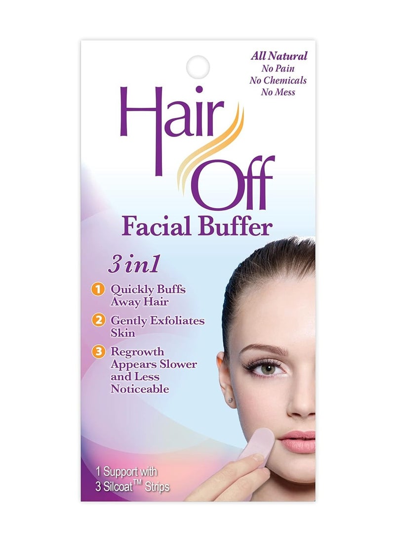 Hair off - Facial Buffer - Painless & Chemical Free Facial Hair Remover & Gentle Face Exfoliator - Hair Eraser to Slow Regrowth on Chin, Lip & Cheeks (3 Buffers Per Box, Pack of 1) - Image 1