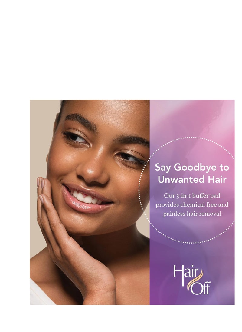 Hair off - Facial Buffer - Painless & Chemical Free Facial Hair Remover & Gentle Face Exfoliator - Hair Eraser to Slow Regrowth on Chin, Lip & Cheeks (3 Buffers Per Box, Pack of 1) - Image 1